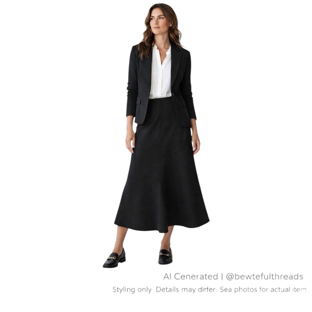 Bellessa Black Midi Skirt Flowy High Waist Curve Chic 16